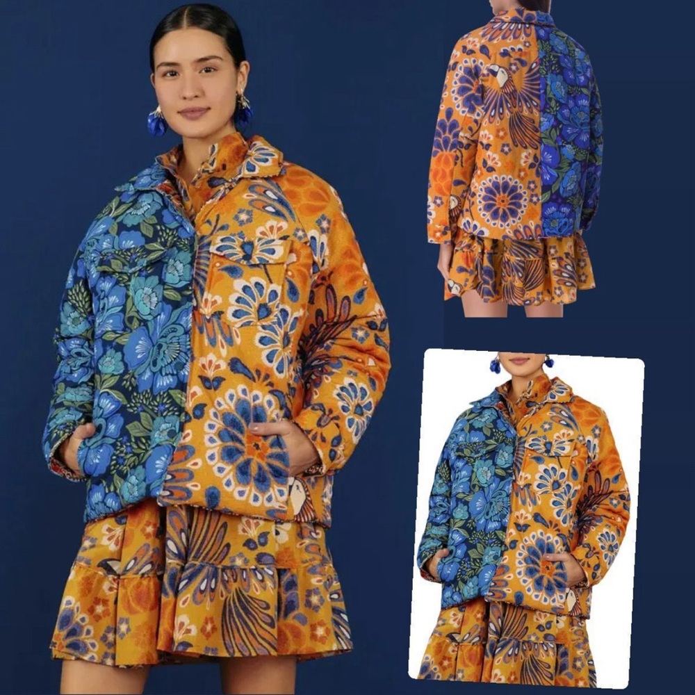 Farm Rio Mixed Yawanawa Reversible Puffer Jacket, Multi / XS -FIT MED OVERSIZED